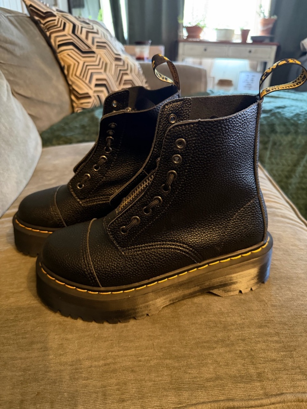 Dr. Martens Sinclair Platform Boots - Black Milled Nappa Size 12